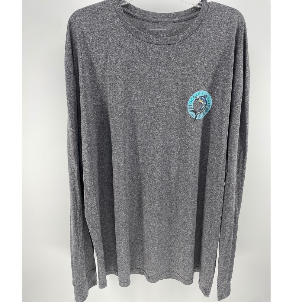 Ocean & Coast Performance Shirt Men 2XL Gray EUC Marlin Long Sleeve Fishing Tee